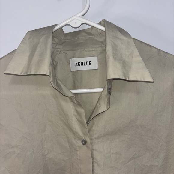 AGOLDE Brona Cotton Button Down Shirt Balsa Beige Oversized NWT Size S - Picture 2 of 8